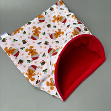 Load image into Gallery viewer, LARGE Christmas gingerbread man snuggle sack. Snuggle pouch/sleeping bag for hedgehogs, guinea pig and other small animals.