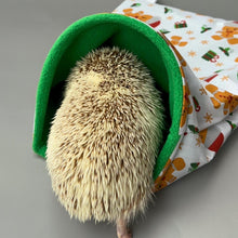 Load image into Gallery viewer, Christmas gingerbread man snuggle sack or snuggle pouch. Fleece lined sleeping bag for hedgehogs, guinea pigs and small animals