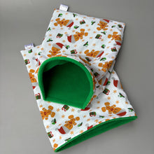 Load image into Gallery viewer, Christmas gingerbread man full cage set. Corner house, snuggle sack, tunnel cage set for hedgehog or small pet.