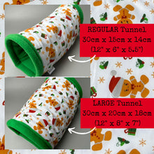 Load image into Gallery viewer, LARGE Christmas gingerbread man mini set. LARGE size tunnel, LARGE snuggle sack and toys. Fleece bedding.