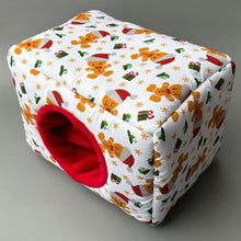 Load image into Gallery viewer, LARGE Christmas gingerbread man full cage set. Large cosy house, snuggle sack, tunnel set for hedgehog or guinea pigs.