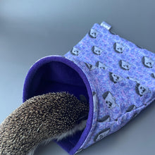 Load image into Gallery viewer, Happy Quills snuggle sack, snuggle pouch, sleeping bag. Small animal bedding. Fleece lined hedgehog pouch.