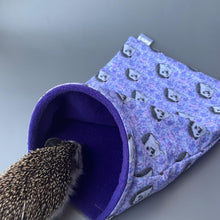 Load image into Gallery viewer, Happy Quills snuggle sack, snuggle pouch, sleeping bag. Small animal bedding. Fleece lined hedgehog pouch.