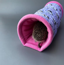 Load image into Gallery viewer, Happy Quills mini set. Tunnel, snuggle sack and toys. Fleece bedding. Hedgehog fleece tunnel and pouch.