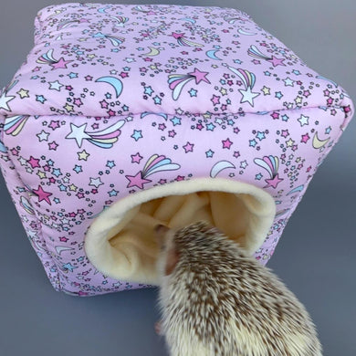 Shooting stars cosy cube house. Hedgehog and guinea pig cube house. Padded fleece lined house.