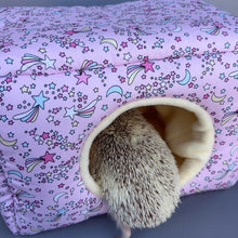 Load image into Gallery viewer, LARGE shooting stars cosy bed. Cosy cube. Cuddle Cube. Snuggle house. Fleece hidey. Padded house for guinea pigs.