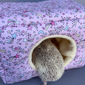 LARGE shooting stars cosy bed. Cosy cube. Cuddle Cube. Snuggle house. Fleece hidey. Padded house for guinea pigs.