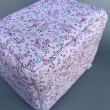 Load image into Gallery viewer, LARGE shooting stars cosy bed. Cosy cube. Cuddle Cube. Snuggle house. Fleece hidey. Padded house for guinea pigs.