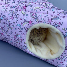 Load image into Gallery viewer, Shotting stars corner house. Hedgehog and small pet cube house. Padded fleece lined house.