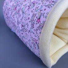 Load image into Gallery viewer, Shooting stars bunker. Hedgehog and guinea pig bed. Padded fleece lined house.