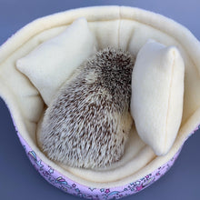 Load image into Gallery viewer, Shooting stars cuddle cup. Pet sofa. Hedgehog and small guinea pig bed. Small pet beds. Fleece sofa bed.