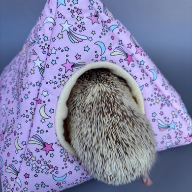 Shooting stars tent house. Hedgehog and small animal house. Padded fleece lined house.