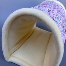 Load image into Gallery viewer, LARGE shooting stars guinea pigs stay open tunnel. Padded fleece tunnel. Padded tunnel for guinea pigs.