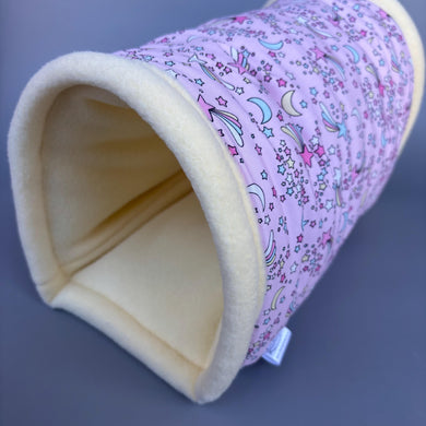 LARGE shooting stars guinea pigs stay open tunnel. Padded fleece tunnel. Padded tunnel for guinea pigs.