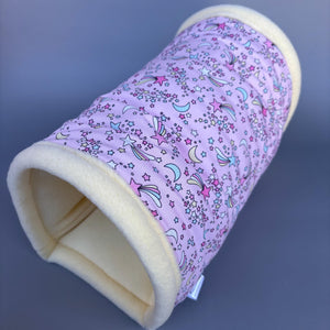 LARGE shooting stars guinea pigs stay open tunnel. Padded fleece tunnel. Padded tunnel for guinea pigs.