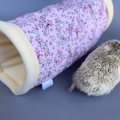 Shooting stars stay open tunnel. Padded fleece tunnel. Tube. Padded tunnel for hedgehogs, rats and small pets. Small pet cosy tunnel.