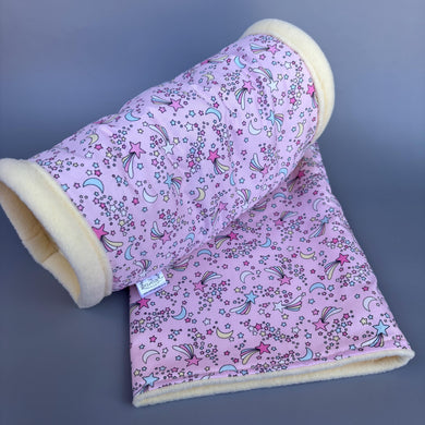 Shooting stars mini set. Tunnel, snuggle sack and toys. Fleece bedding. Hedgehog fleece tunnel and pouch.
