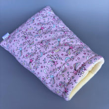 Load image into Gallery viewer, Shooting stars cosy snuggle cave. Padded stay open snuggle sack. Hedgehog bed. Fleece pet bedding.