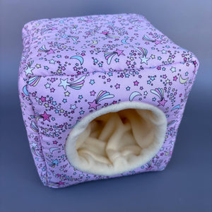 Shooting stars cosy cube house. Hedgehog and guinea pig cube house. Padded fleece lined house.