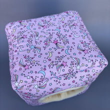 Load image into Gallery viewer, Shooting stars cosy cube house. Hedgehog and guinea pig cube house. Padded fleece lined house.