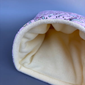 LARGE shooting stars guinea pig cosy snuggle cave. Padded stay open snuggle sack. Fleece pet bed. Stay open padded cave.