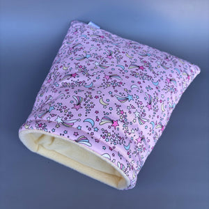 LARGE shooting stars guinea pig cosy snuggle cave. Padded stay open snuggle sack. Fleece pet bed. Stay open padded cave.