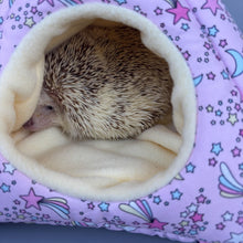 Load image into Gallery viewer, Shooting stars tent house. Hedgehog and small animal house. Padded fleece lined house.