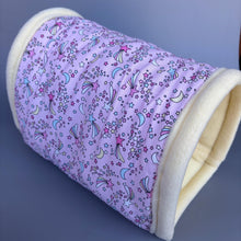 Load image into Gallery viewer, LARGE shooting stars guinea pigs stay open tunnel. Padded fleece tunnel. Padded tunnel for guinea pigs.