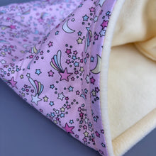 Load image into Gallery viewer, LARGE shooting stars snuggle sack. Snuggle pouch for guinea pigs