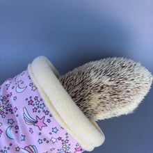Load image into Gallery viewer, Shooting stars stay open tunnel. Padded fleece tunnel. Tube. Padded tunnel for hedgehogs, rats and small pets. Small pet cosy tunnel.