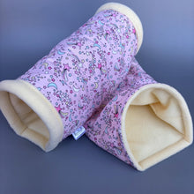 Load image into Gallery viewer, Shooting stars mini set. Tunnel, snuggle sack and toys. Fleece bedding. Hedgehog fleece tunnel and pouch.