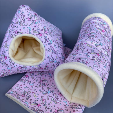 Shooting stars full cage set. Tent house, snuggle sack, tunnel cage set for hedgehog or small pet.
