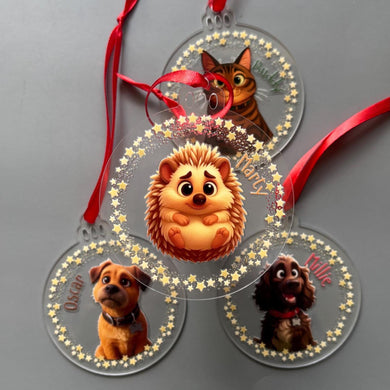 Personalised pet Christmas decoration. Personalised cartoon pet Christmas bauble.