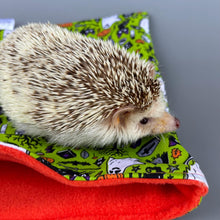 Load image into Gallery viewer, Halloween snuggle sack or snuggle pouch. Fleece lined sleeping bag for hedgehogs and small animals