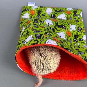 Halloween snuggle sack or snuggle pouch. Fleece lined sleeping bag for hedgehogs and small animals