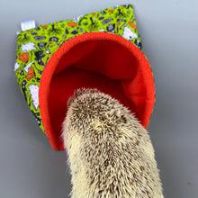 Load image into Gallery viewer, Halloween snuggle sack or snuggle pouch. Fleece lined sleeping bag for hedgehogs and small animals