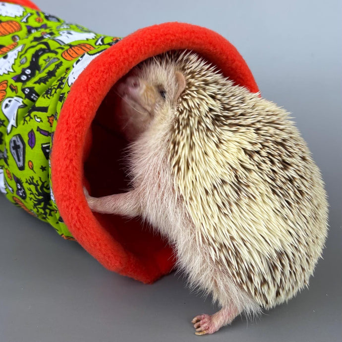 Halloween stay open tunnel. Padded fleece tunnel for hedgehogs, rats and small pets.