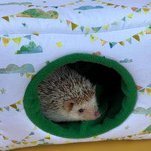 Load image into Gallery viewer, Clouds and bunting full cage set. LARGE house, snuggle sack, tunnel cage set for hedgehog or small pet.