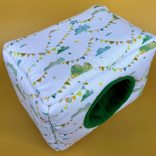 Load image into Gallery viewer, Clouds and bunting full cage set. LARGE house, snuggle sack, tunnel cage set for hedgehog or small pet.
