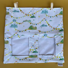 Load image into Gallery viewer, Clouds and bunting hanging hay bag for guinea pigs. Cotton hay feeder.