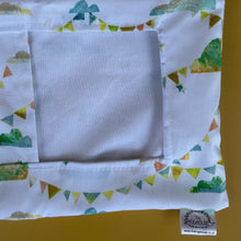 Load image into Gallery viewer, Clouds and bunting hanging hay bag for guinea pigs. Cotton hay feeder.