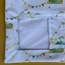 Load image into Gallery viewer, Clouds and bunting hanging hay bag for guinea pigs. Cotton hay feeder.