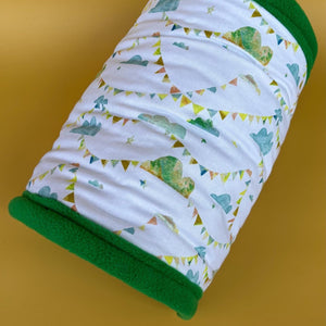 LARGE Clouds and bunting mini set. LARGE size tunnel, LARGE snuggle sack and toys. Fleece bedding.