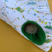 Load image into Gallery viewer, Clouds and bunting corner house. Hedgehog and small pet cube house. Padded fleece lined house.