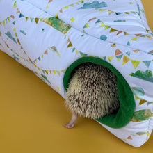 Load image into Gallery viewer, Clouds and bunting corner house. Hedgehog and small pet cube house. Padded fleece lined house.