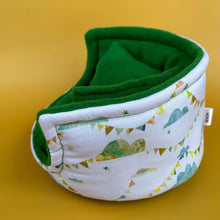 Load image into Gallery viewer, Clouds and bunting cuddle cup. Pet sofa. Hedgehog and small guinea pig bed. Small pet beds. Fleece sofa bed.