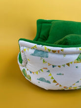 Load image into Gallery viewer, LARGE clouds and bunting cuddle cup. Pet sofa. Guinea pig bed. Pet beds. Fleece bed. Fleece sofa. Pet sofa.