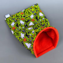 Load image into Gallery viewer, Halloween snuggle sack or snuggle pouch. Fleece lined sleeping bag for hedgehogs and small animals