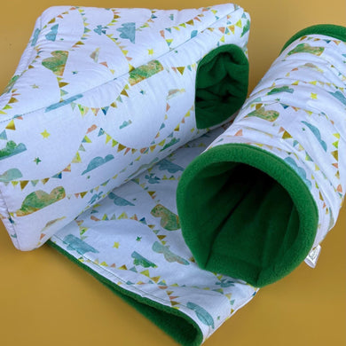 Clouds and bunting full cage set. Corner house, snuggle sack, tunnel cage set for hedgehog or small pet.