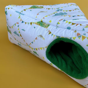 Clouds and bunting full cage set. Corner house, snuggle sack, tunnel cage set for hedgehog or small pet.